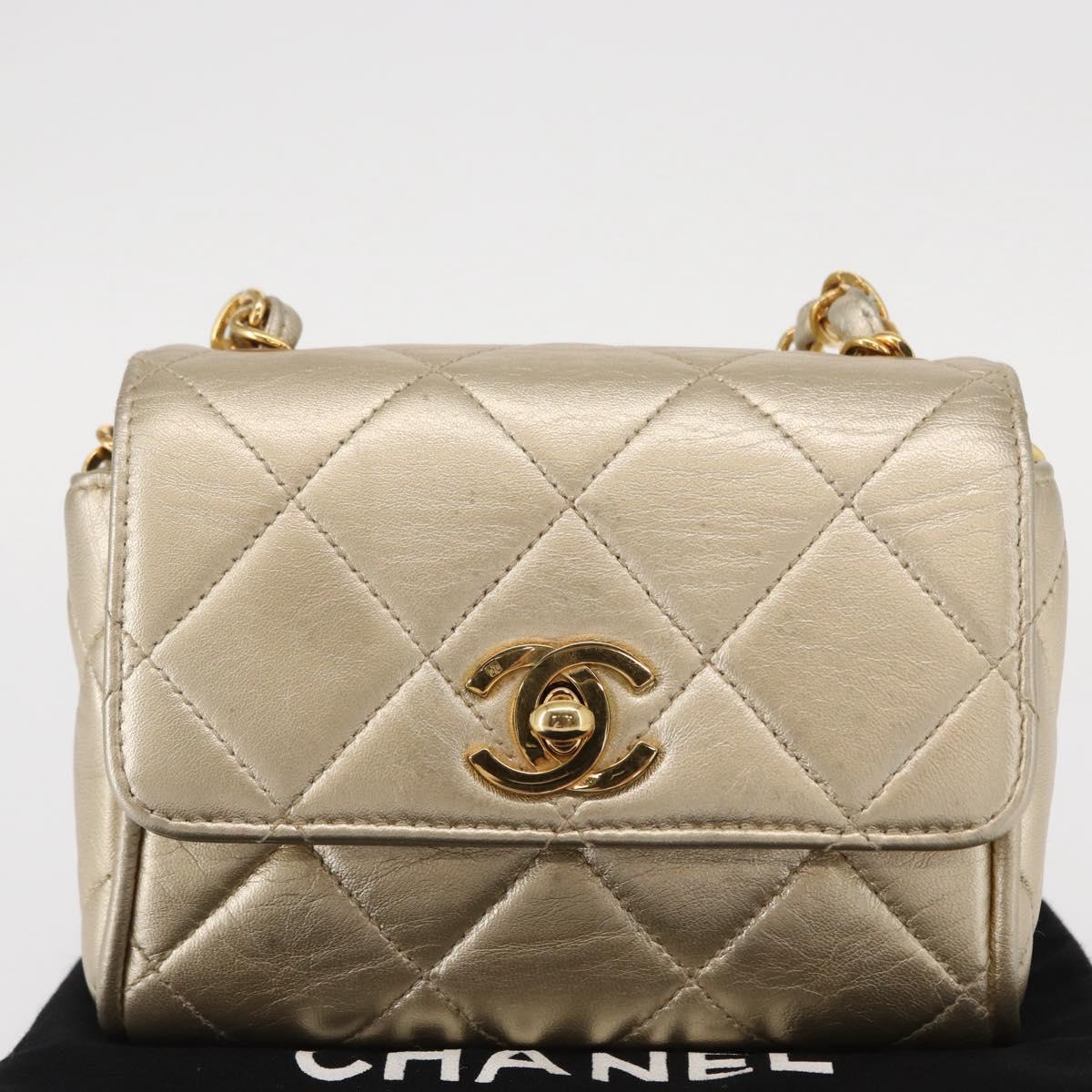CHANEL Mini Matelasse 13 Chain Shoulder Bag Leather Gold CC Auth 156634SAM