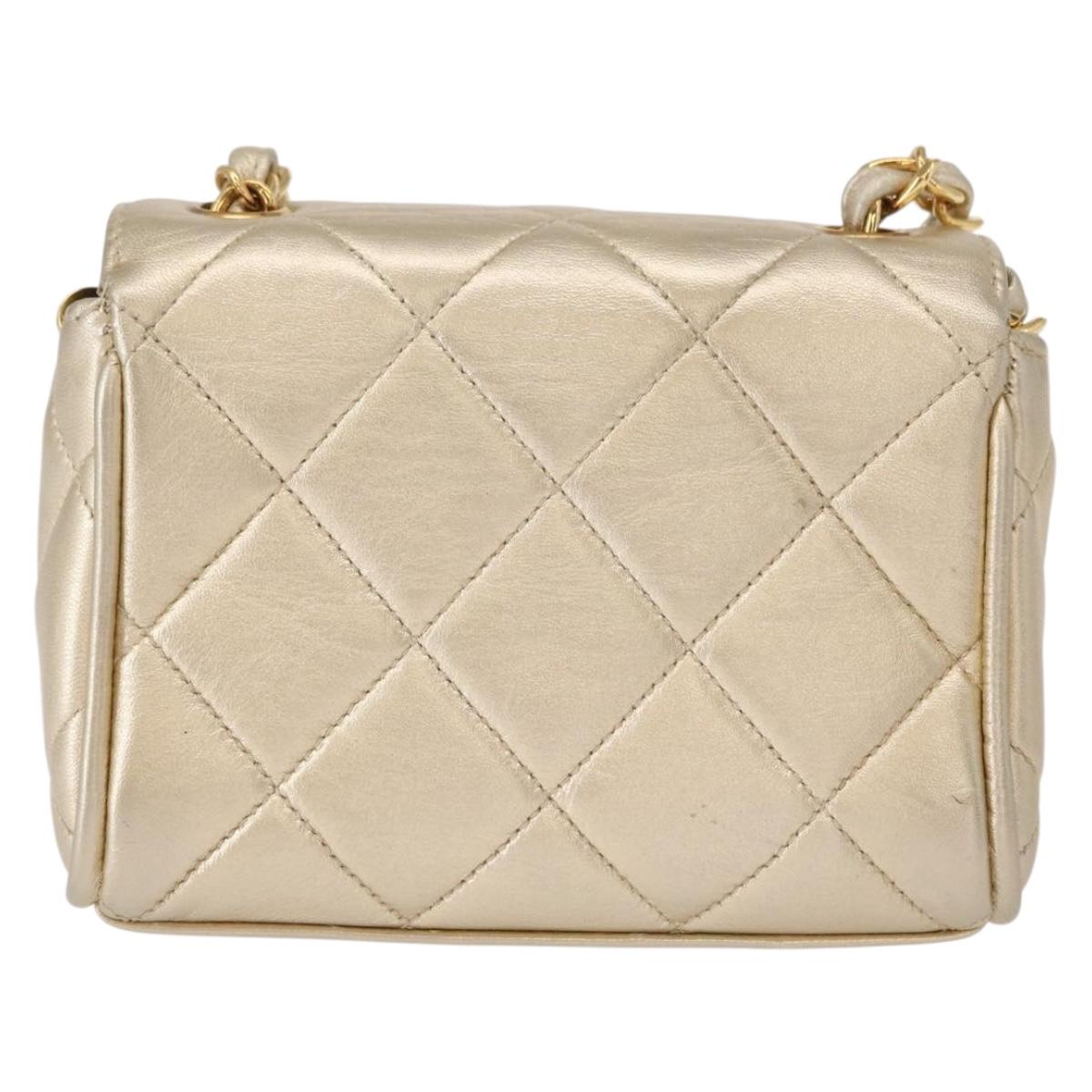CHANEL Mini Matelasse 13 Chain Shoulder Bag Leather Gold CC Auth 156634SAM