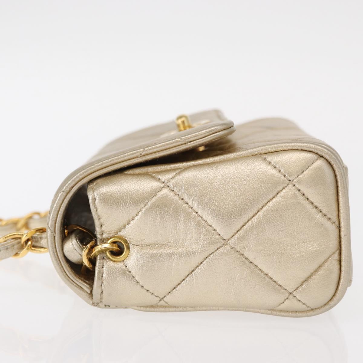 CHANEL Mini Matelasse 13 Chain Shoulder Bag Leather Gold CC Auth 156634SAM