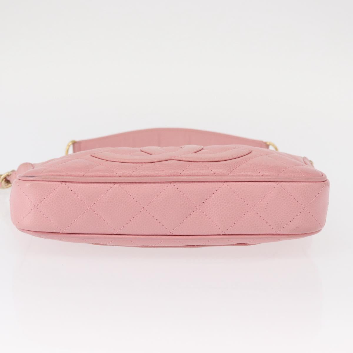 CHANEL Matelasse COCO Mark Chain Bag Caviar Skin Pink Gold CC Auth 156635SAM