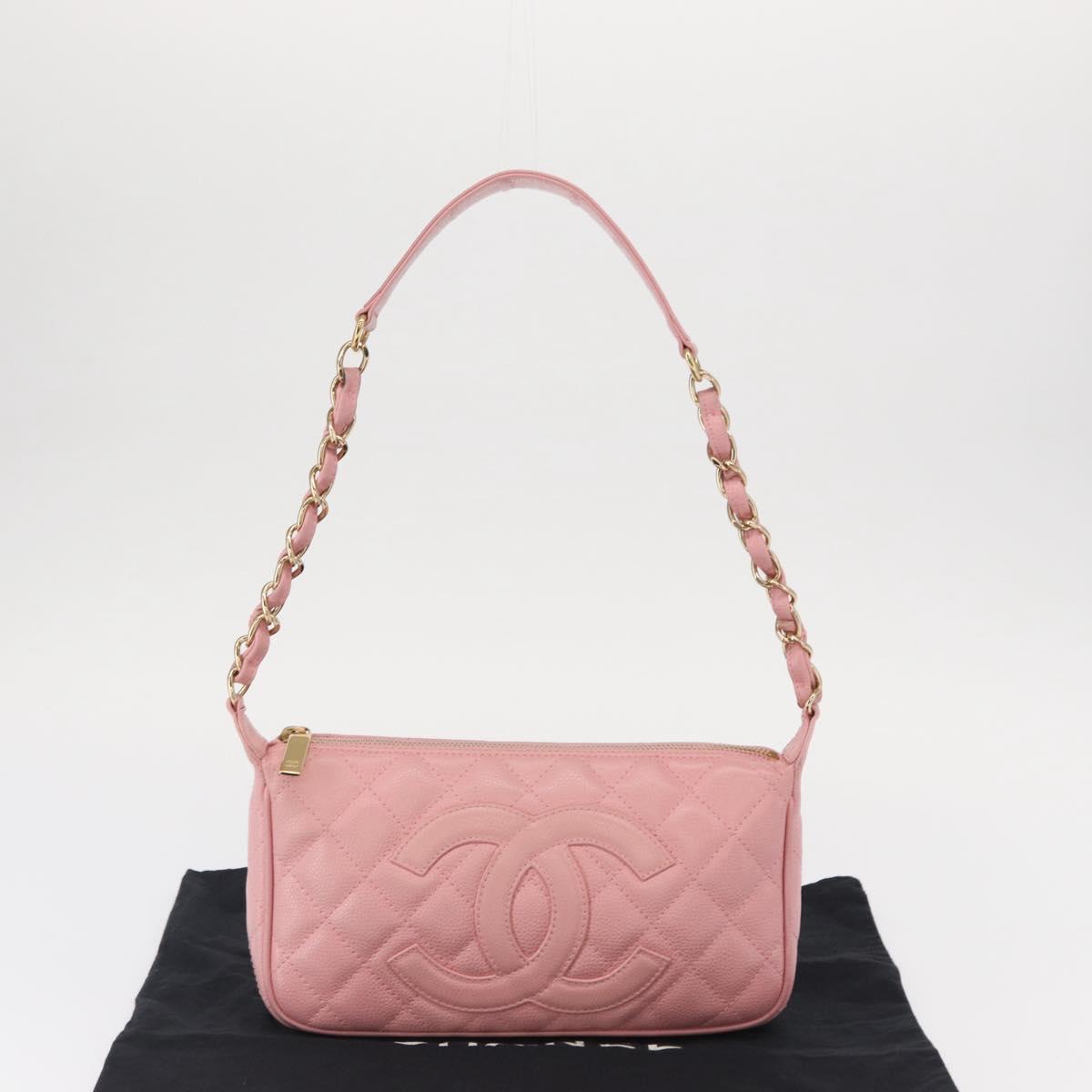 CHANEL Matelasse COCO Mark Chain Bag Caviar Skin Pink Gold CC Auth 156635SAM