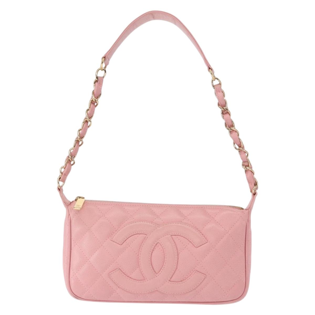 CHANEL Matelasse COCO Mark Chain Bag Caviar Skin Pink Gold CC Auth 156635SAM
