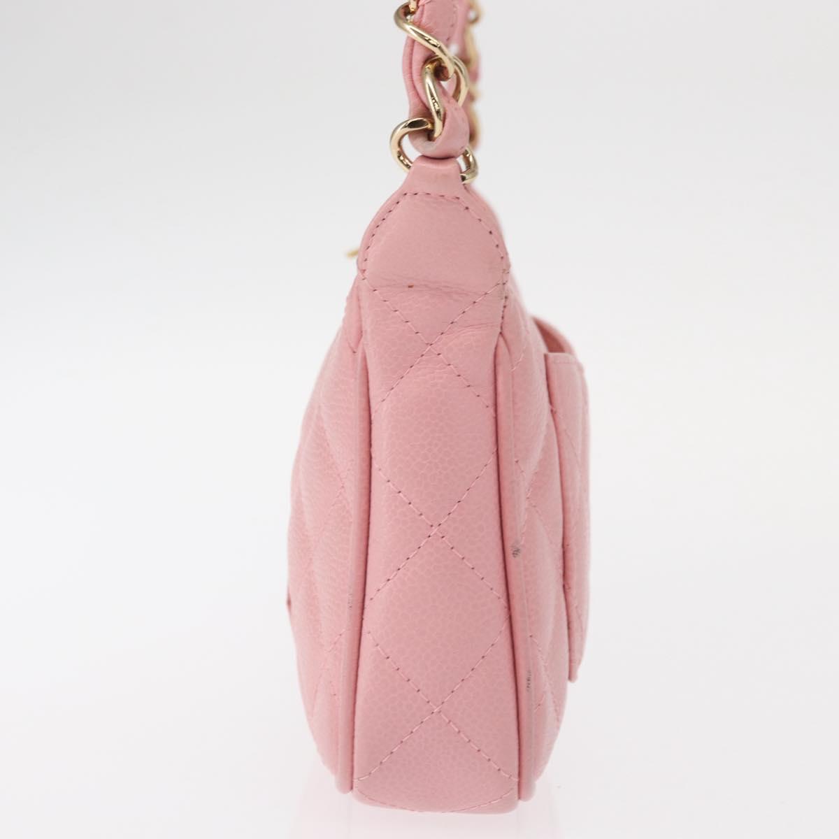 CHANEL Matelasse COCO Mark Chain Bag Caviar Skin Pink Gold CC Auth 156635SAM