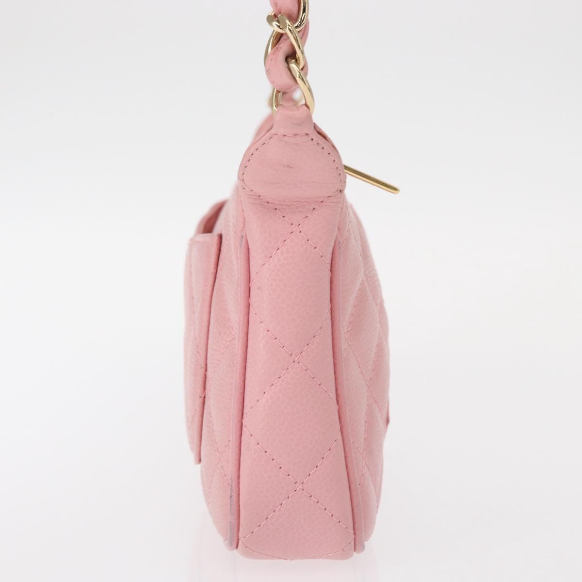 CHANEL Matelasse COCO Mark Chain Bag Caviar Skin Pink Gold CC Auth 156635SAM