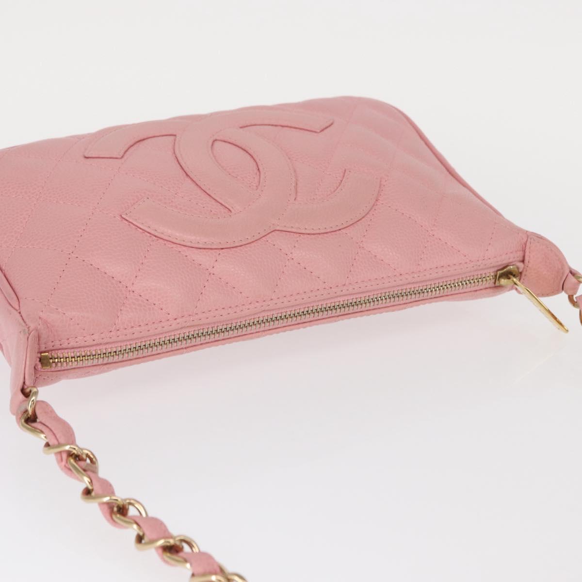 CHANEL Matelasse COCO Mark Chain Bag Caviar Skin Pink Gold CC Auth 156635SAM