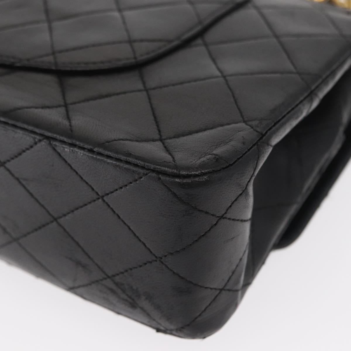 CHANEL Matelasse 25 Double Flap Chain Bag Lamb Skin Black Gold CC Auth 156636SAV