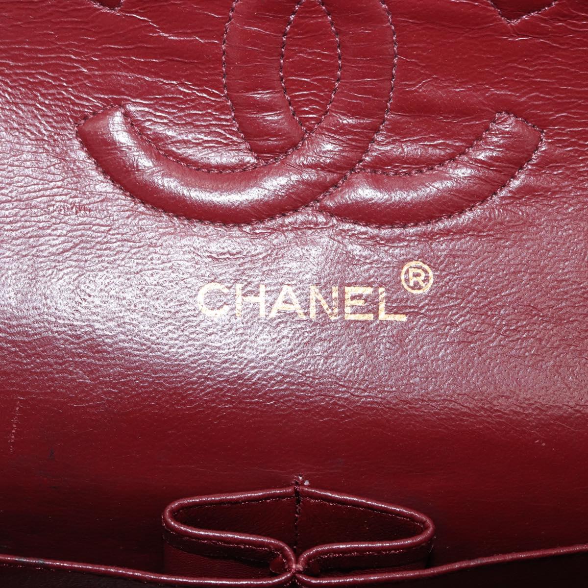 CHANEL Matelasse 25 Double Flap Chain Bag Lamb Skin Black Gold CC Auth 156636SAV