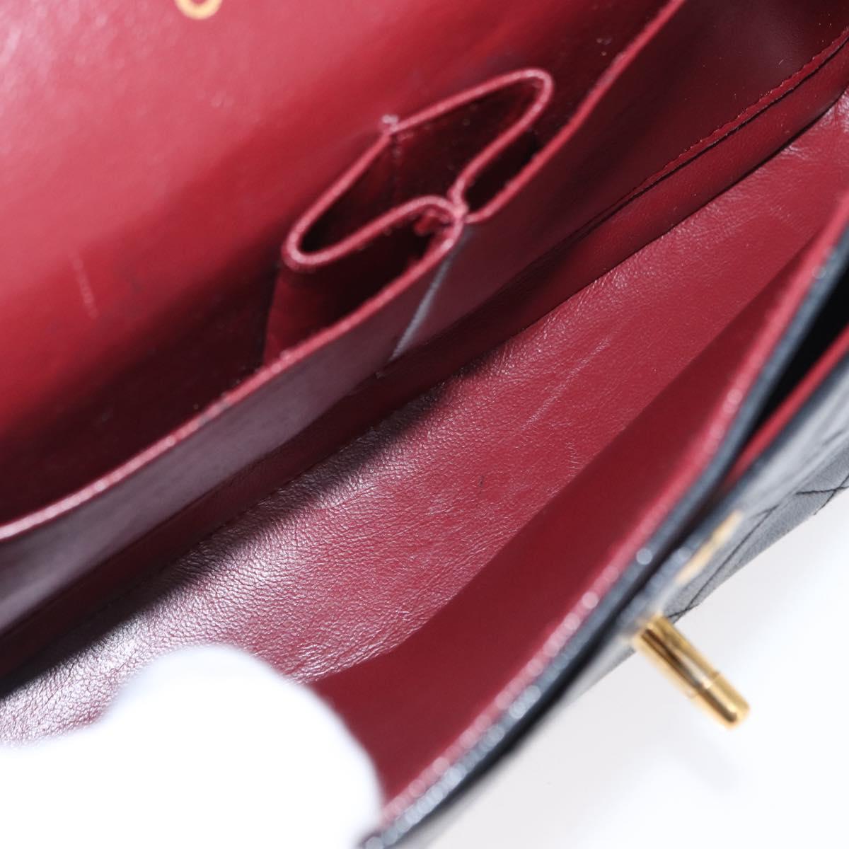 CHANEL Matelasse 25 Double Flap Chain Bag Lamb Skin Black Gold CC Auth 156636SAV