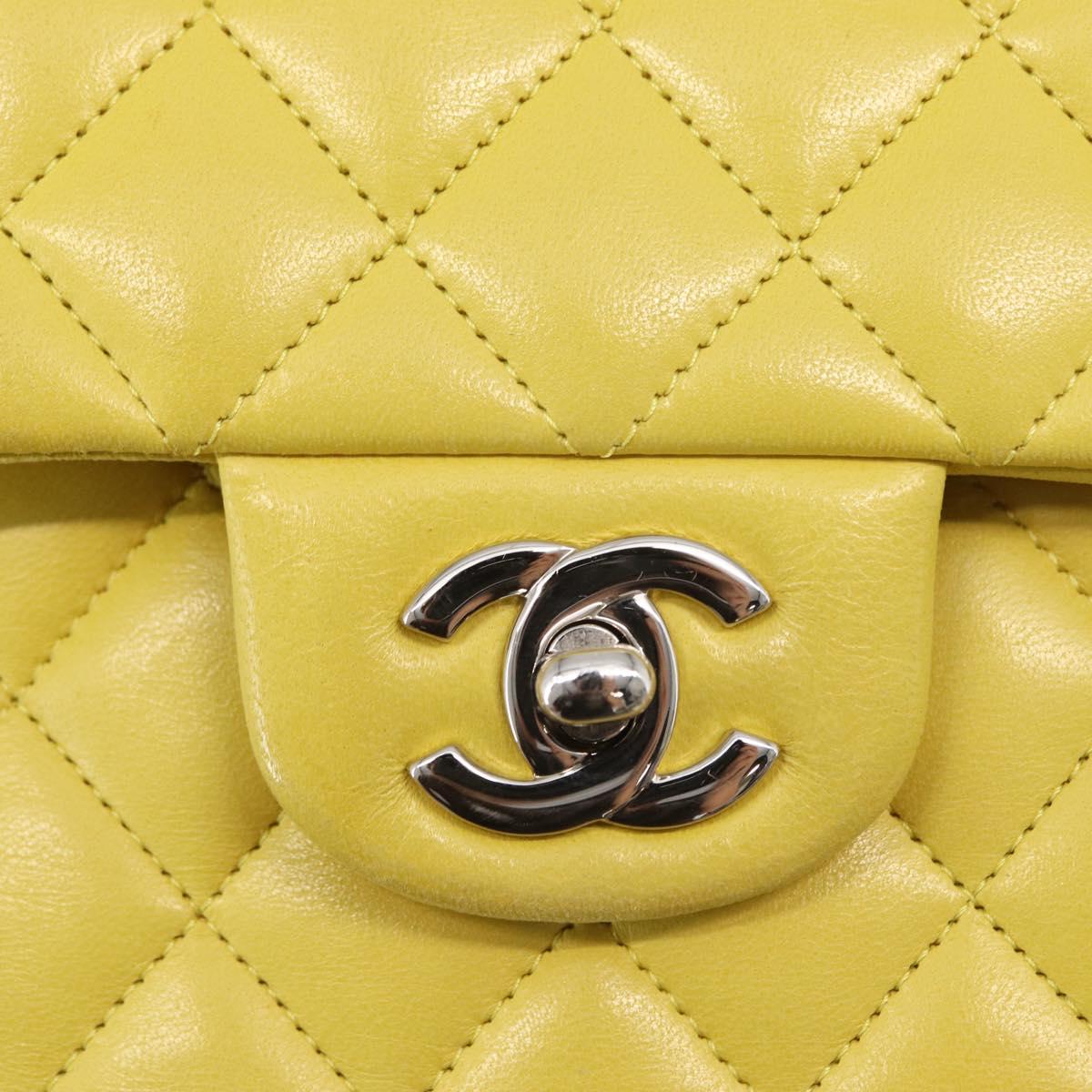 CHANEL Matelasse 25 Double Flap Chain Bag Lamb Skin Yellow CC Auth 156637SM