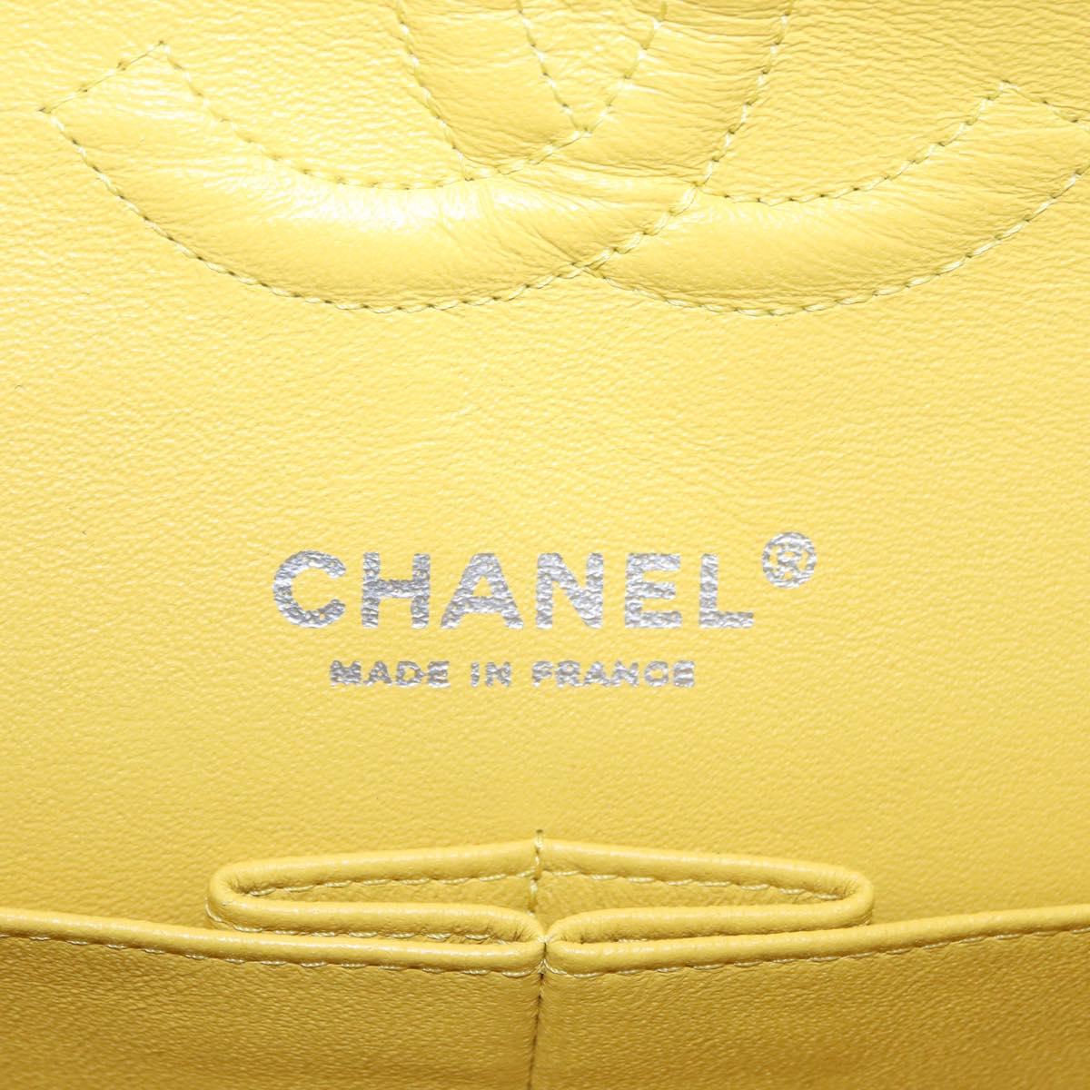 CHANEL Matelasse 25 Double Flap Chain Bag Lamb Skin Yellow CC Auth 156637SM