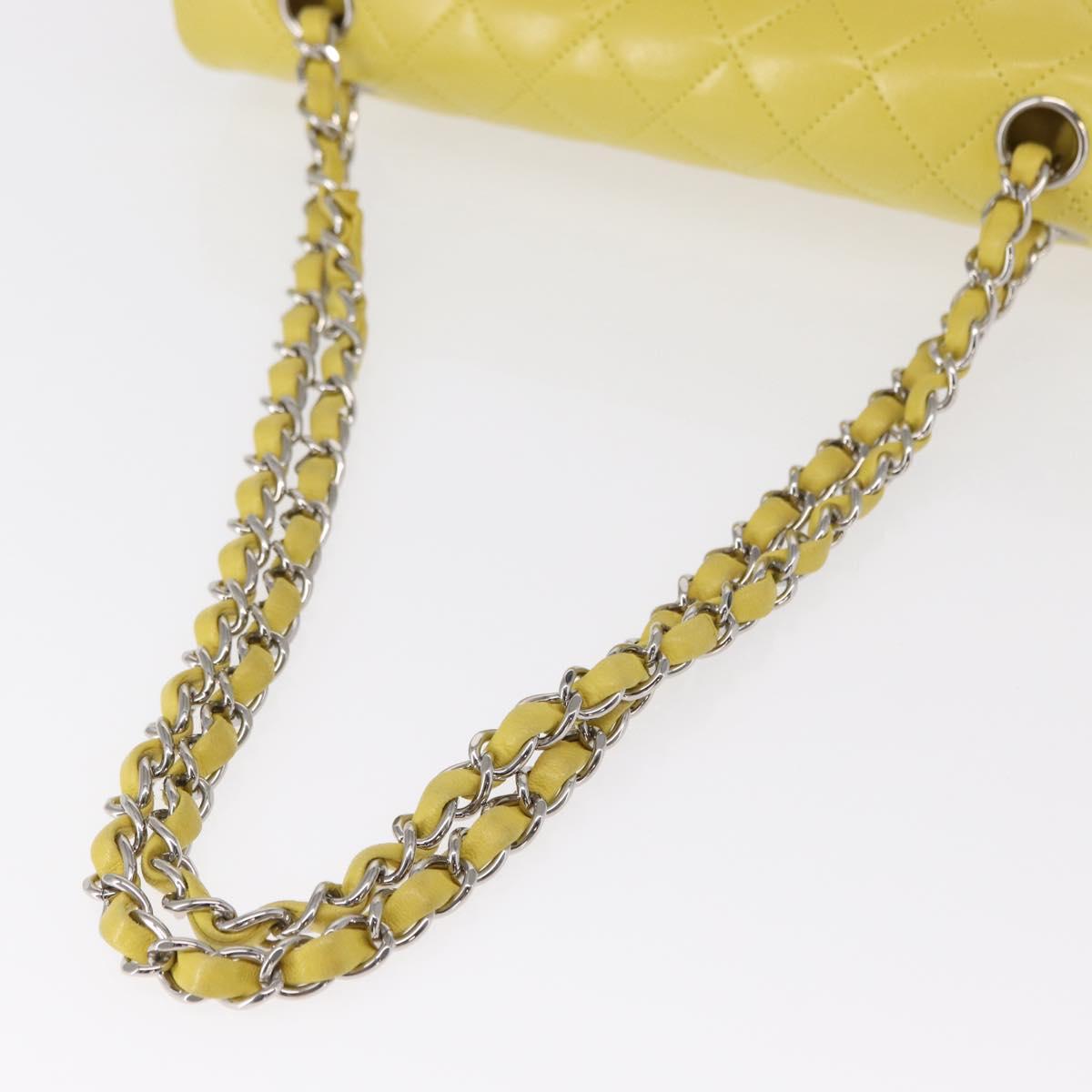 CHANEL Matelasse 25 Double Flap Chain Bag Lamb Skin Yellow CC Auth 156637SM