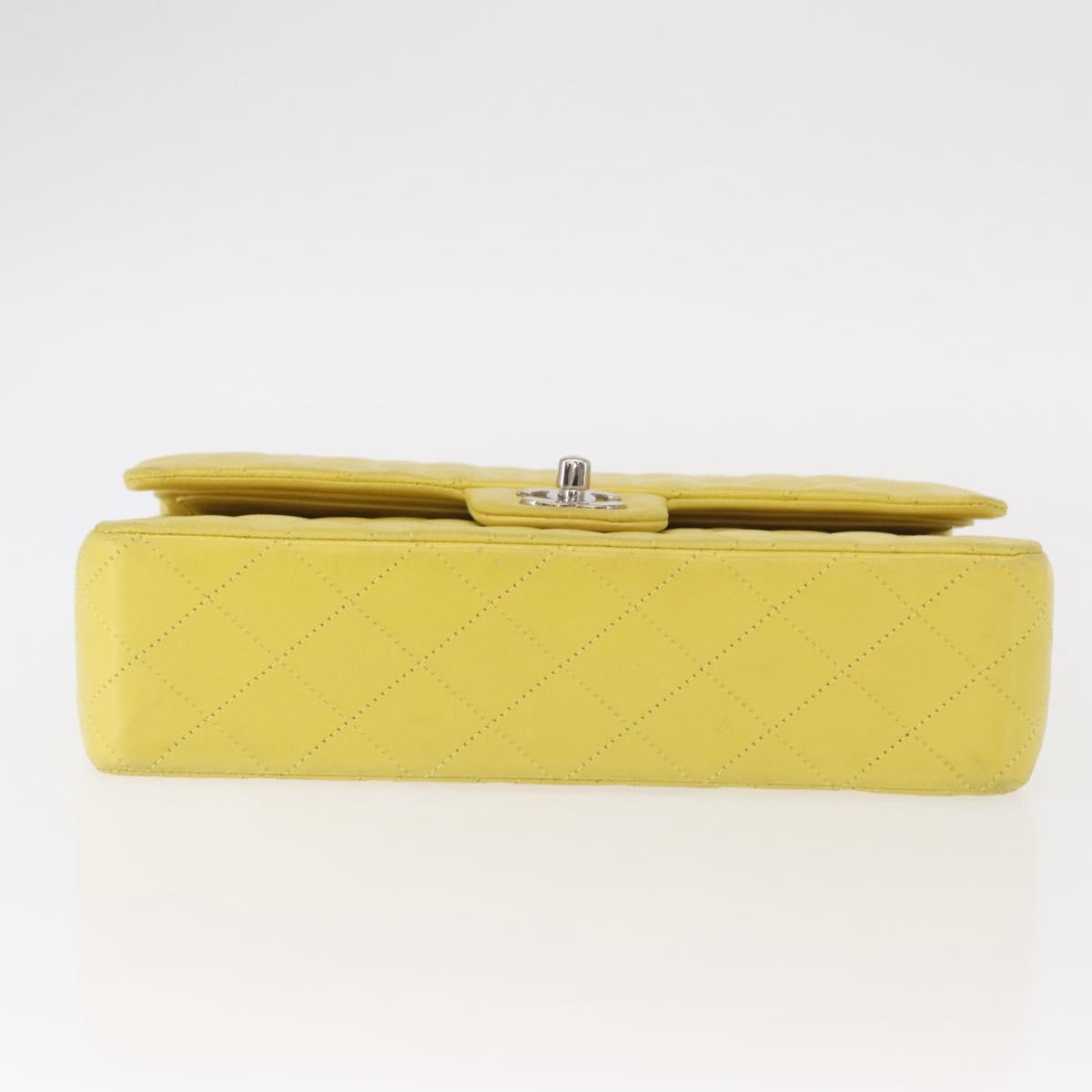 CHANEL Matelasse 25 Double Flap Chain Bag Lamb Skin Yellow CC Auth 156637SM