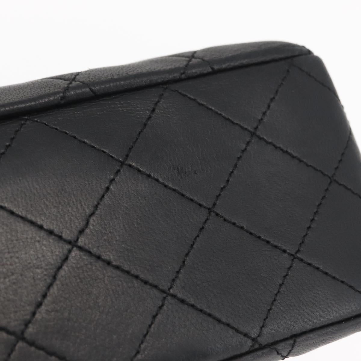 CHANEL Matelasse 25 Double Flap Chain Bag Lamb Skin Black Gold CC Auth 156638SAV