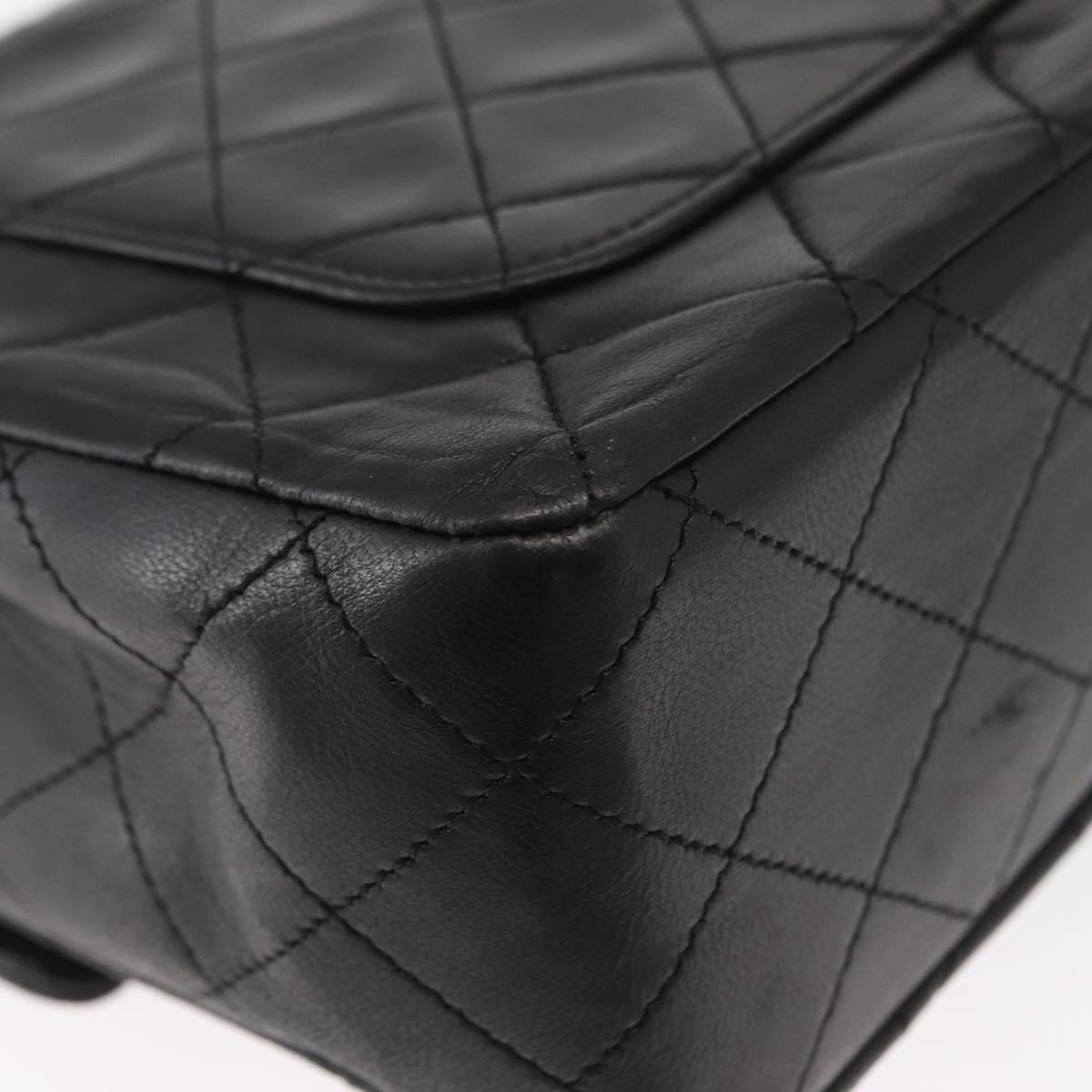 CHANEL Matelasse 25 Double Flap Chain Bag Lamb Skin Black Gold CC Auth 156638SAV