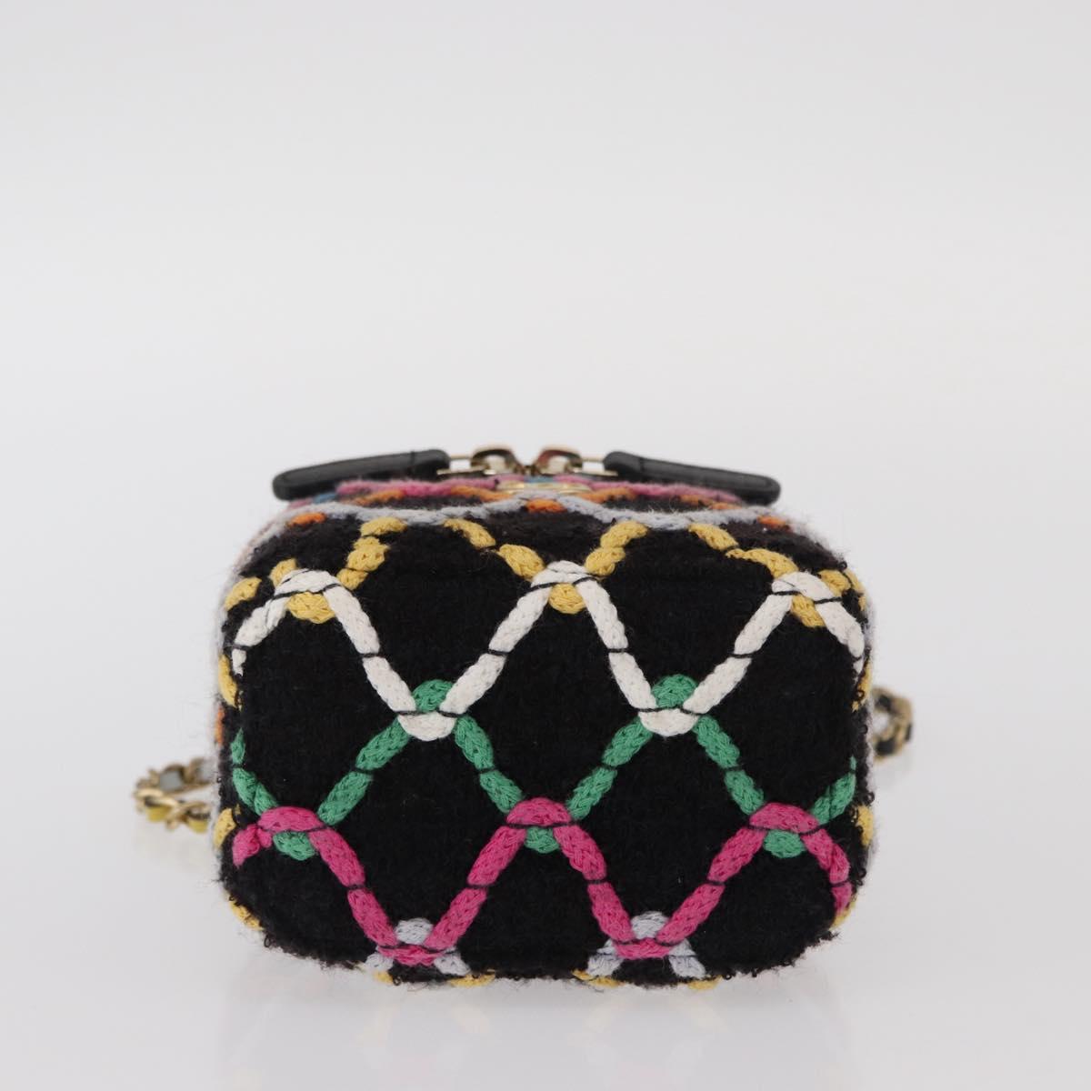 CHANEL Matelasse Chain Vanity Bag Tweed Multicolor Gold CC Auth 156640SM