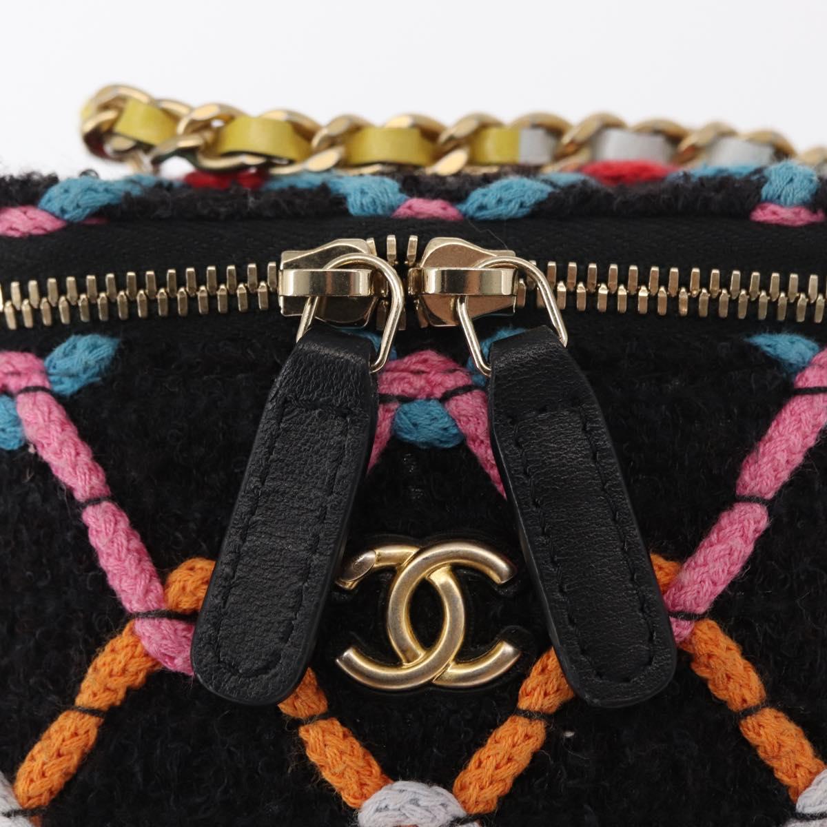 CHANEL Matelasse Chain Vanity Bag Tweed Multicolor Gold CC Auth 156640SM