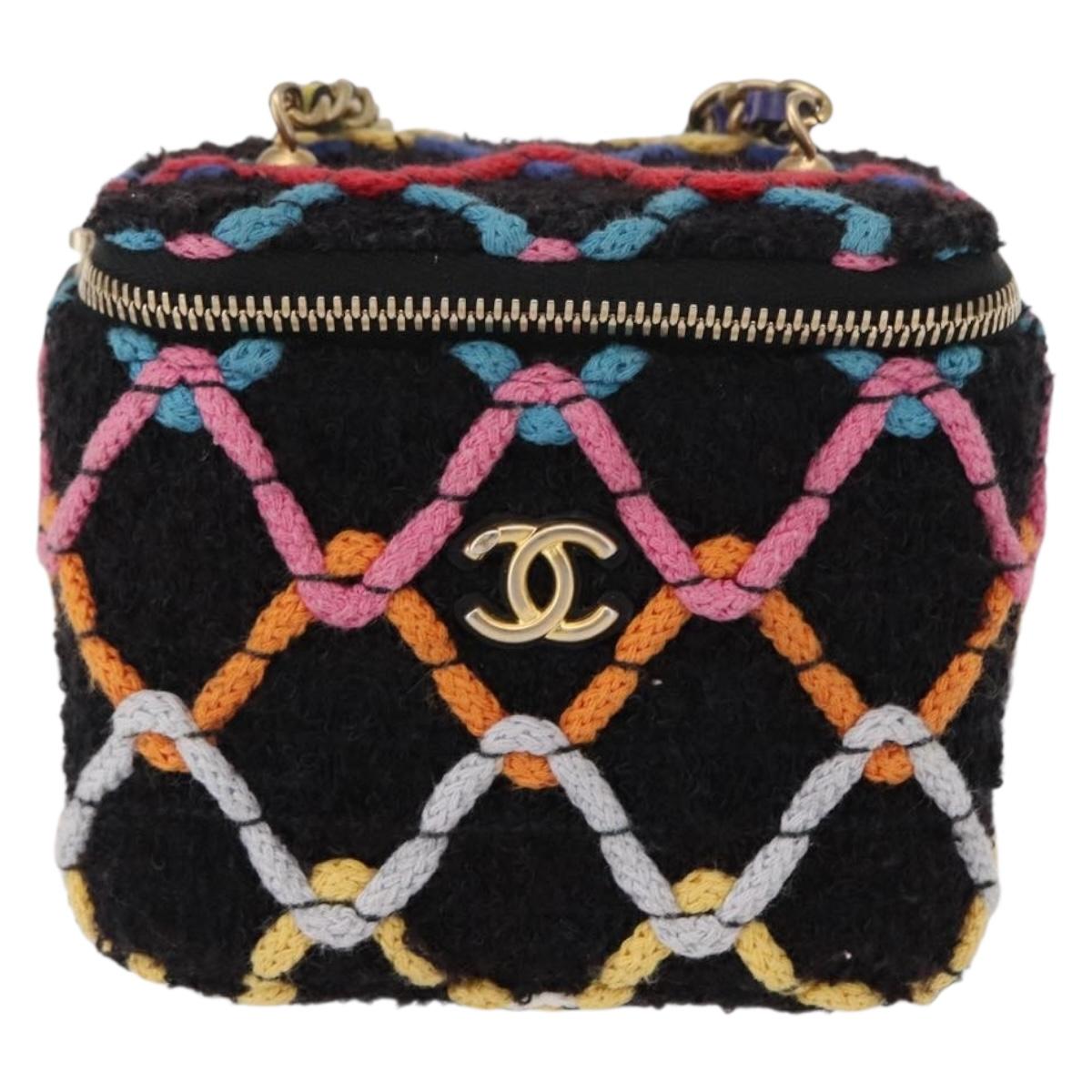 CHANEL Matelasse Chain Vanity Bag Tweed Multicolor Gold CC Auth 156640SM