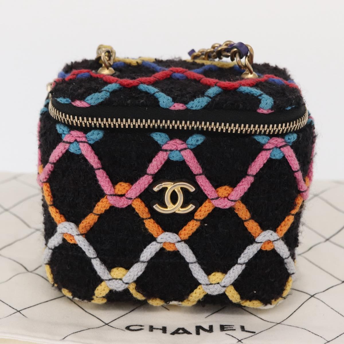 CHANEL Matelasse Chain Vanity Bag Tweed Multicolor Gold CC Auth 156640SM