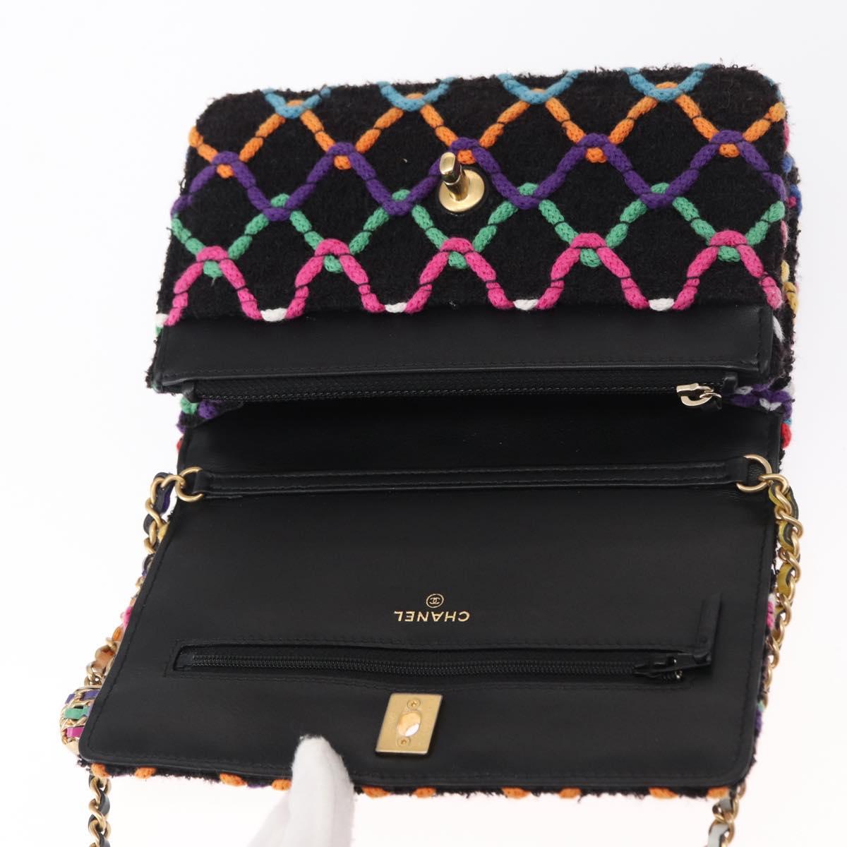 CHANEL Matelasse Chain Shoulder Bag Tweed Multicolor Gold CC Auth 156642SM