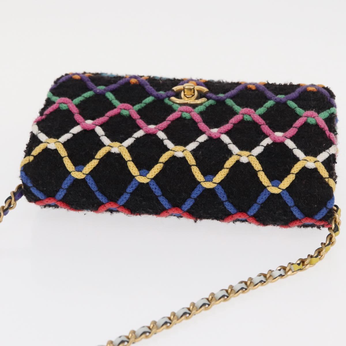 CHANEL Matelasse Chain Shoulder Bag Tweed Multicolor Gold CC Auth 156642SM