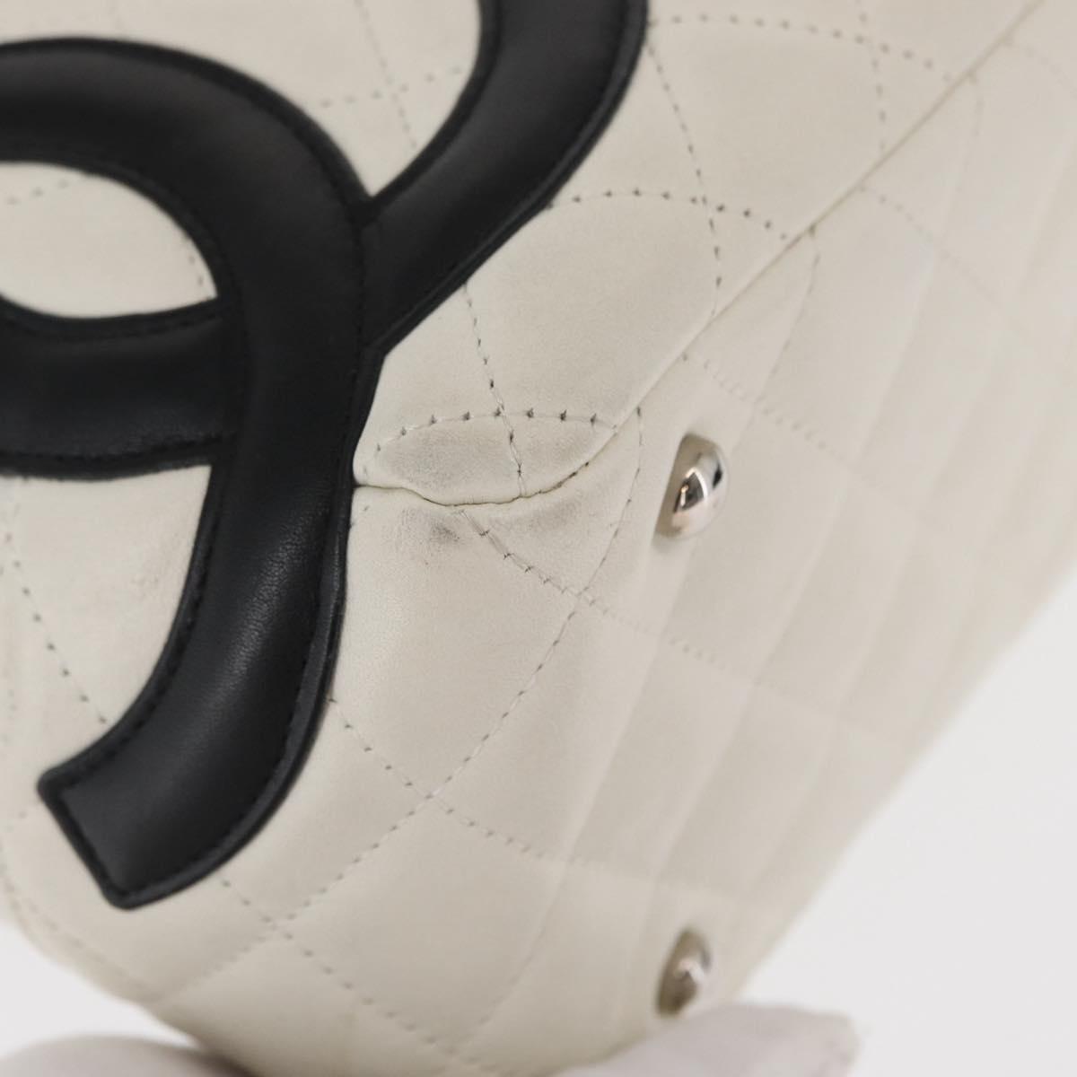 CHANEL Matelasse Bowling Bag Cambon Line Calf Skin White Black CC Auth 156643V