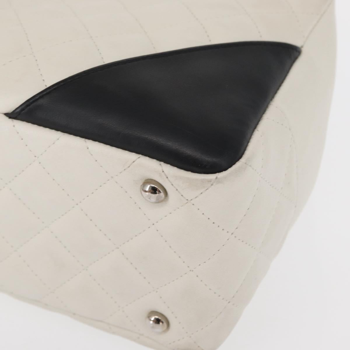 CHANEL Matelasse Bowling Bag Cambon Line Calf Skin White Black CC Auth 156643V