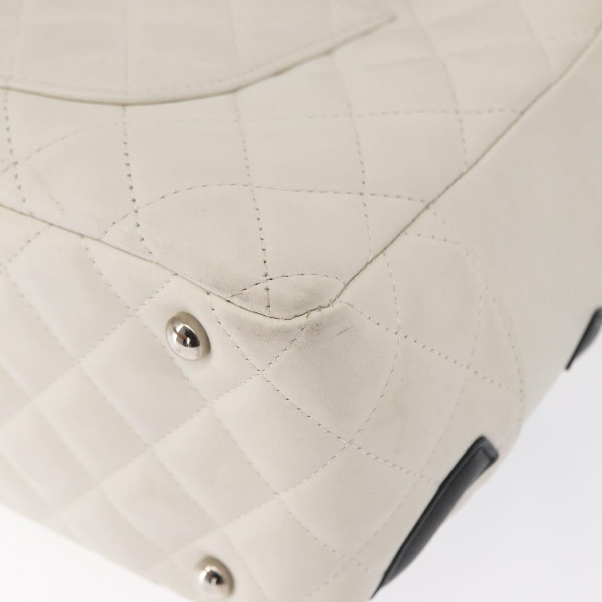 CHANEL Matelasse Bowling Bag Cambon Line Calf Skin White Black CC Auth 156643V