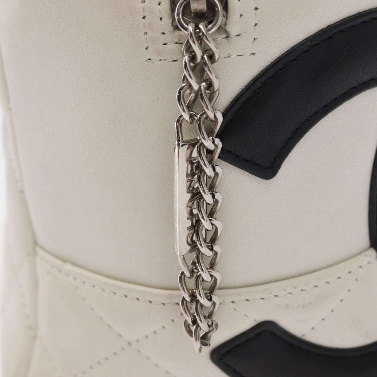 CHANEL Matelasse Bowling Bag Cambon Line Calf Skin White Black CC Auth 156643V