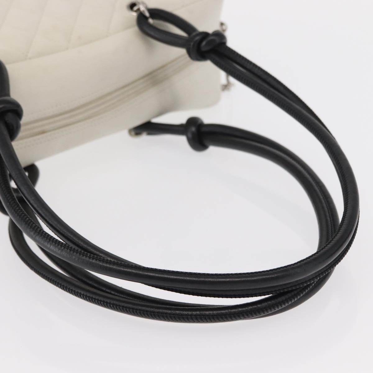 CHANEL Matelasse Bowling Bag Cambon Line Calf Skin White Black CC Auth 156643V