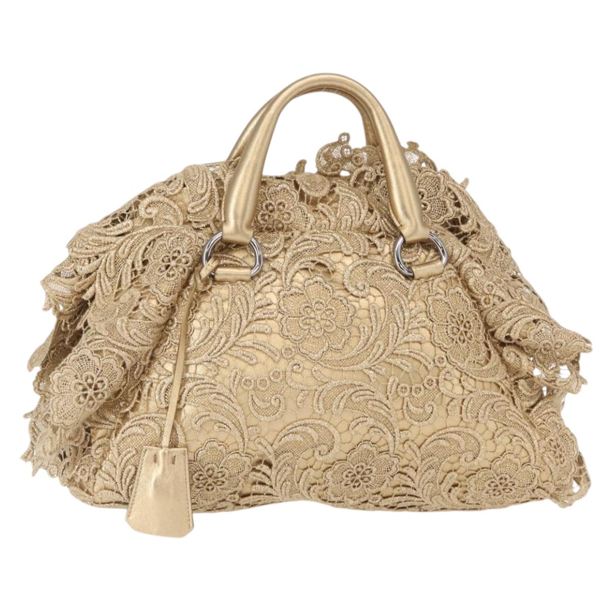 PRADA Race Hand Bag Leather Gold Auth 156645SAM