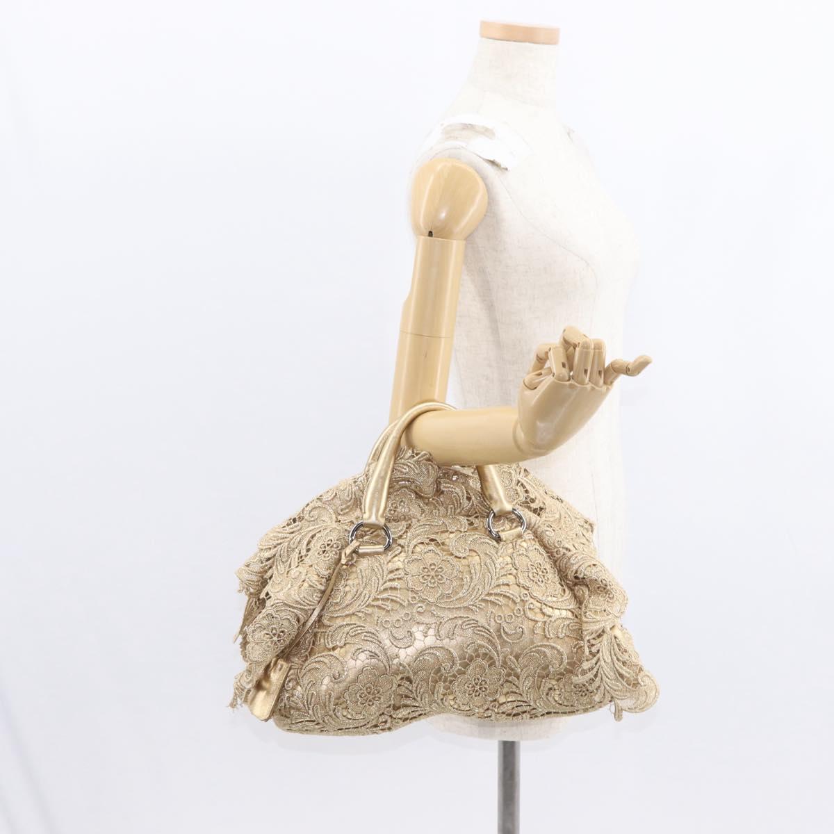 PRADA Race Hand Bag Leather Gold Auth 156645SAM