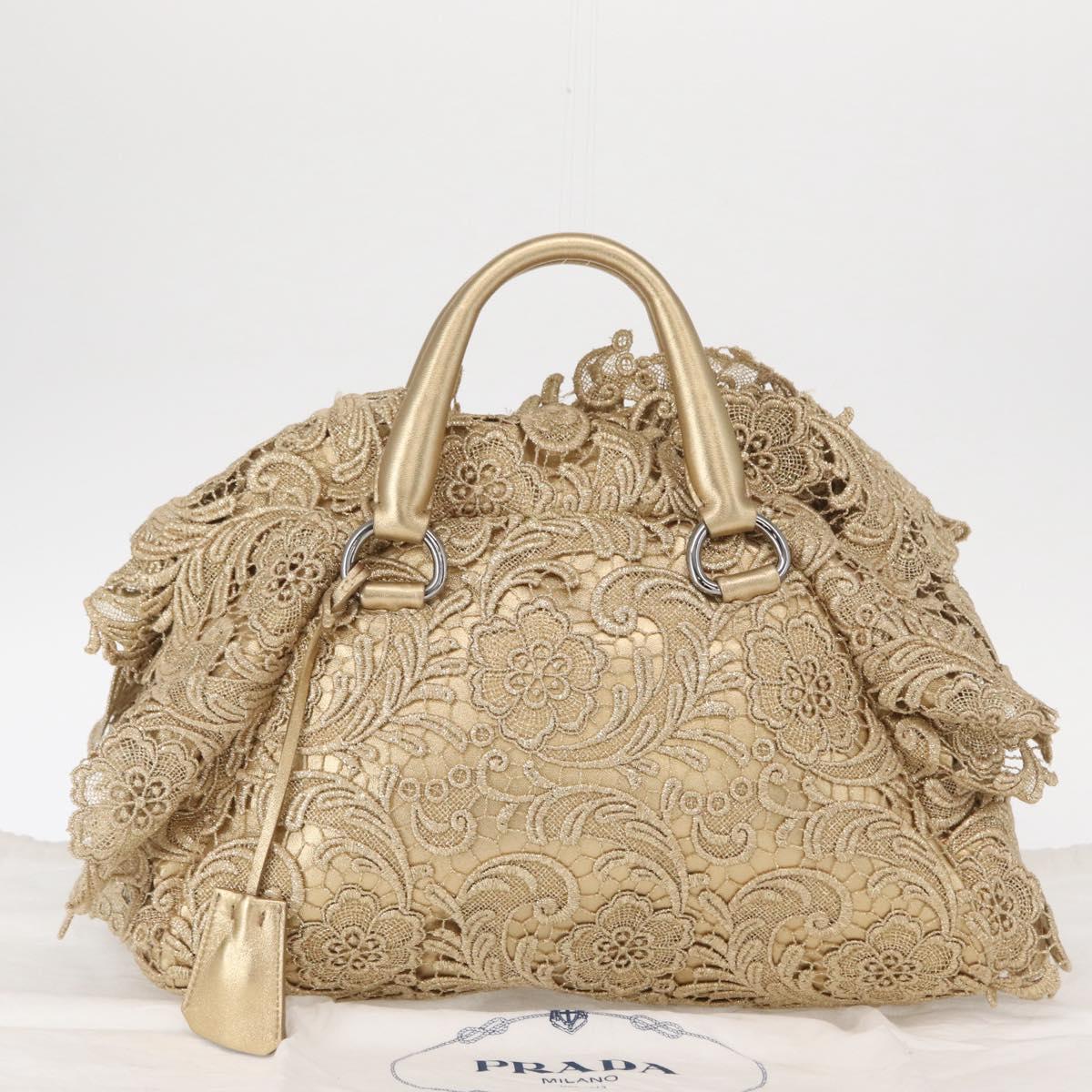 PRADA Race Hand Bag Leather Gold Auth 156645SAM