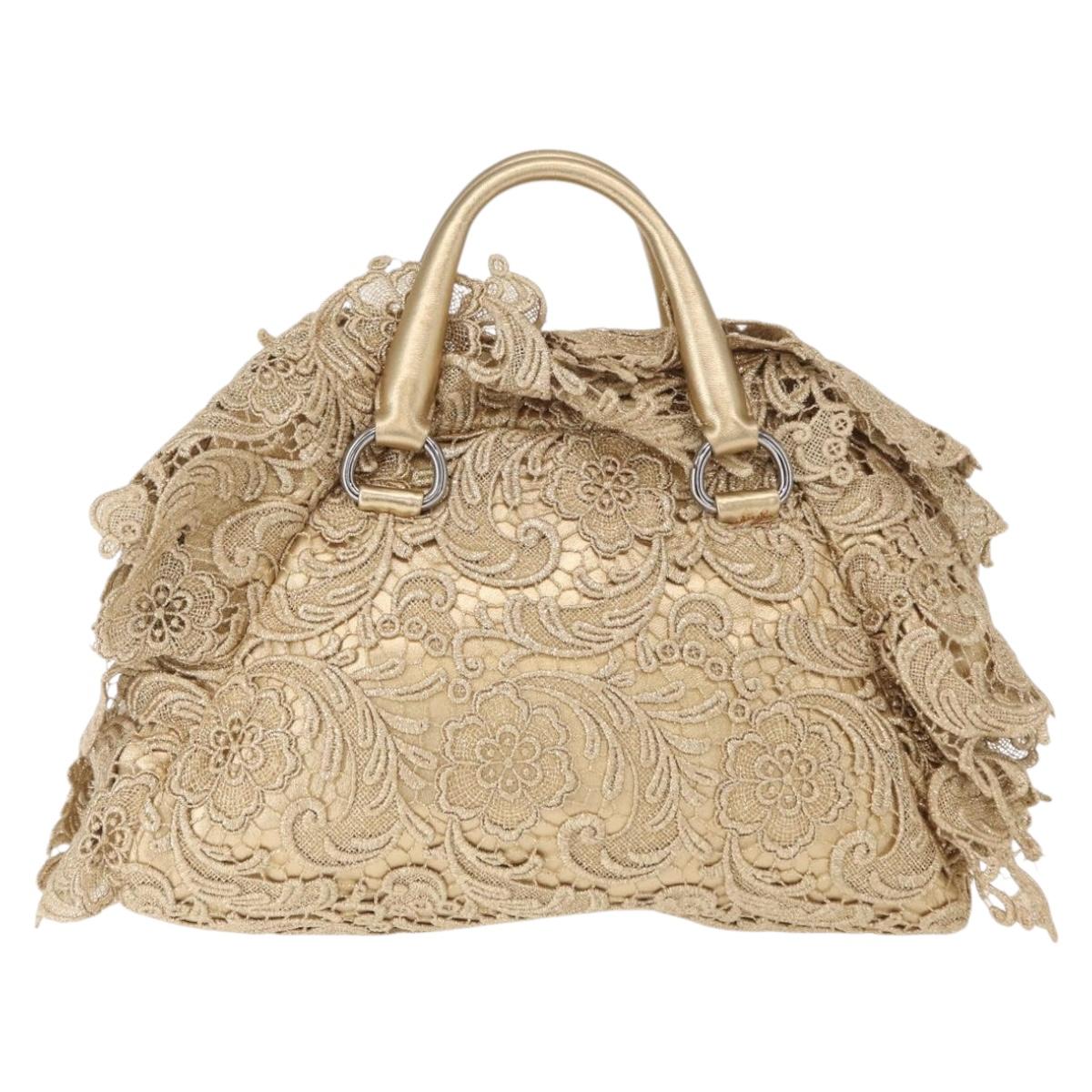 PRADA Race Hand Bag Leather Gold Auth 156645SAM