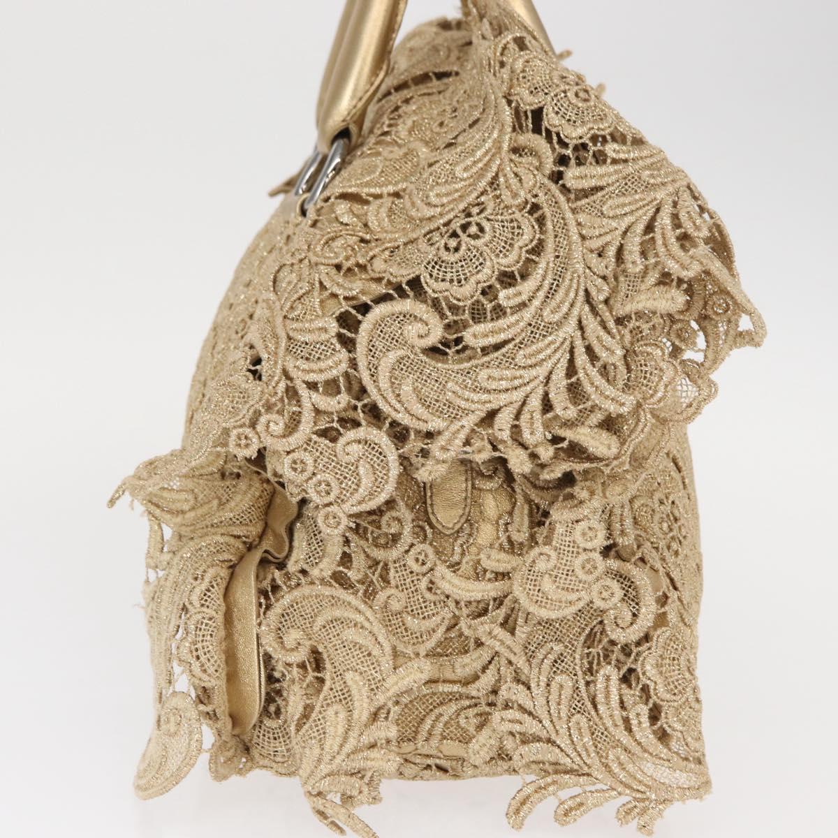 PRADA Race Hand Bag Leather Gold Auth 156645SAM