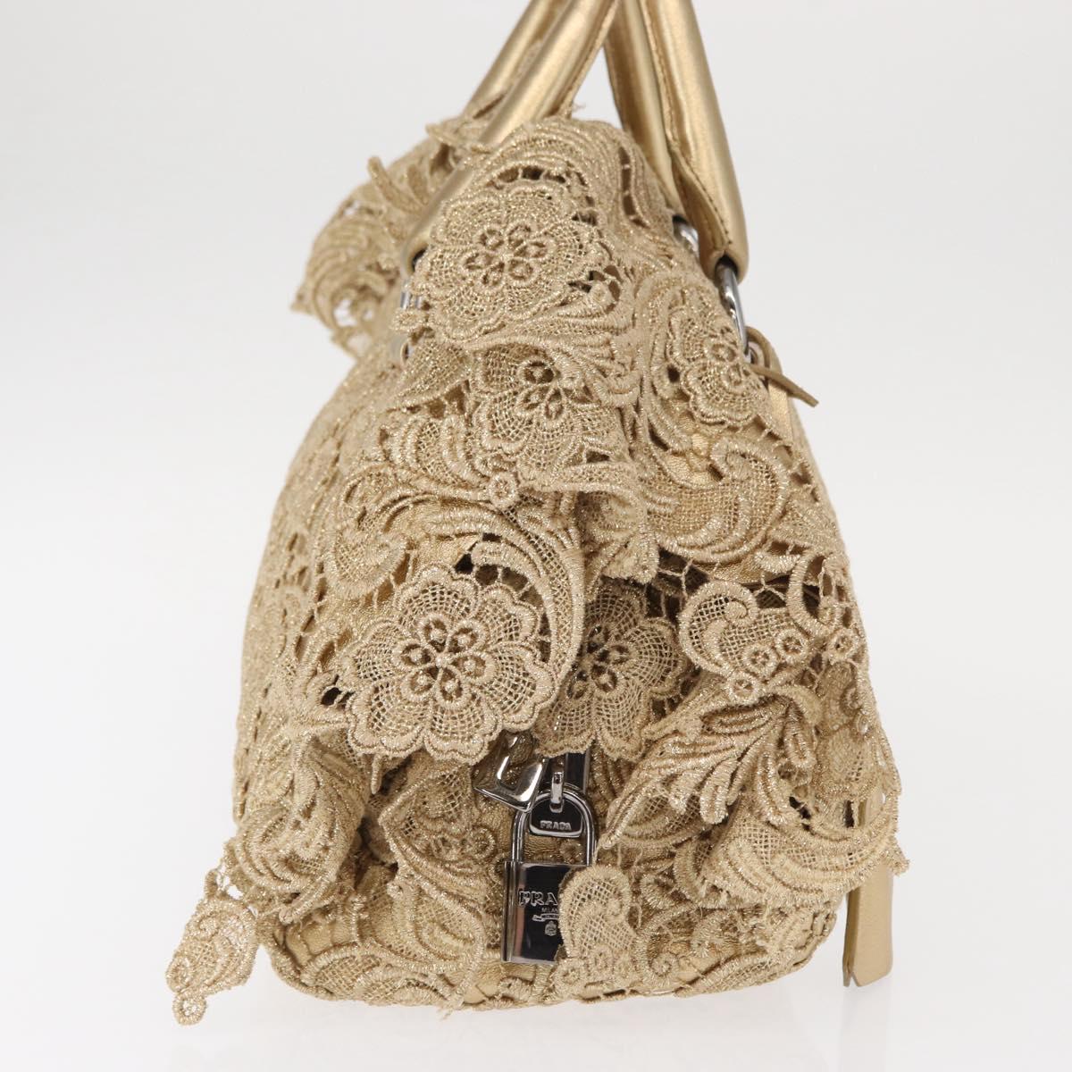 PRADA Race Hand Bag Leather Gold Auth 156645SAM