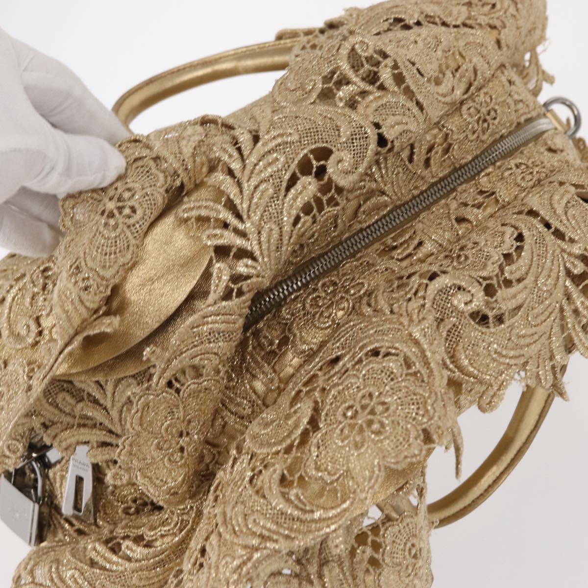 PRADA Race Hand Bag Leather Gold Auth 156645SAM