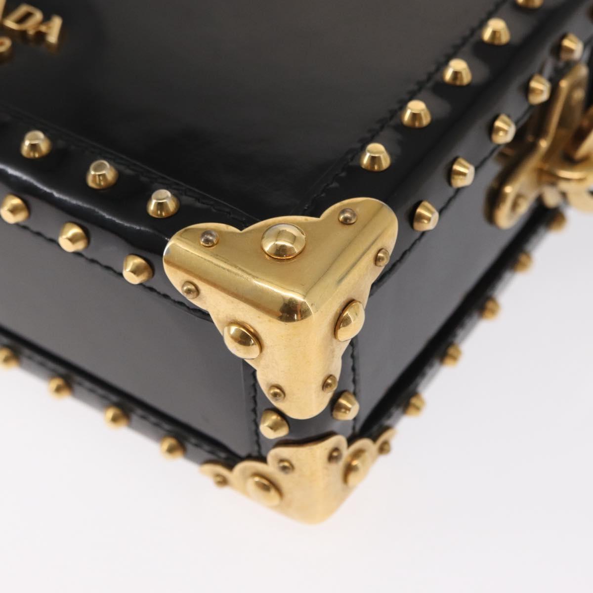 PRADA Chain Mini Trunk Shoulder Bag Enamel Black Gold Auth 156646V