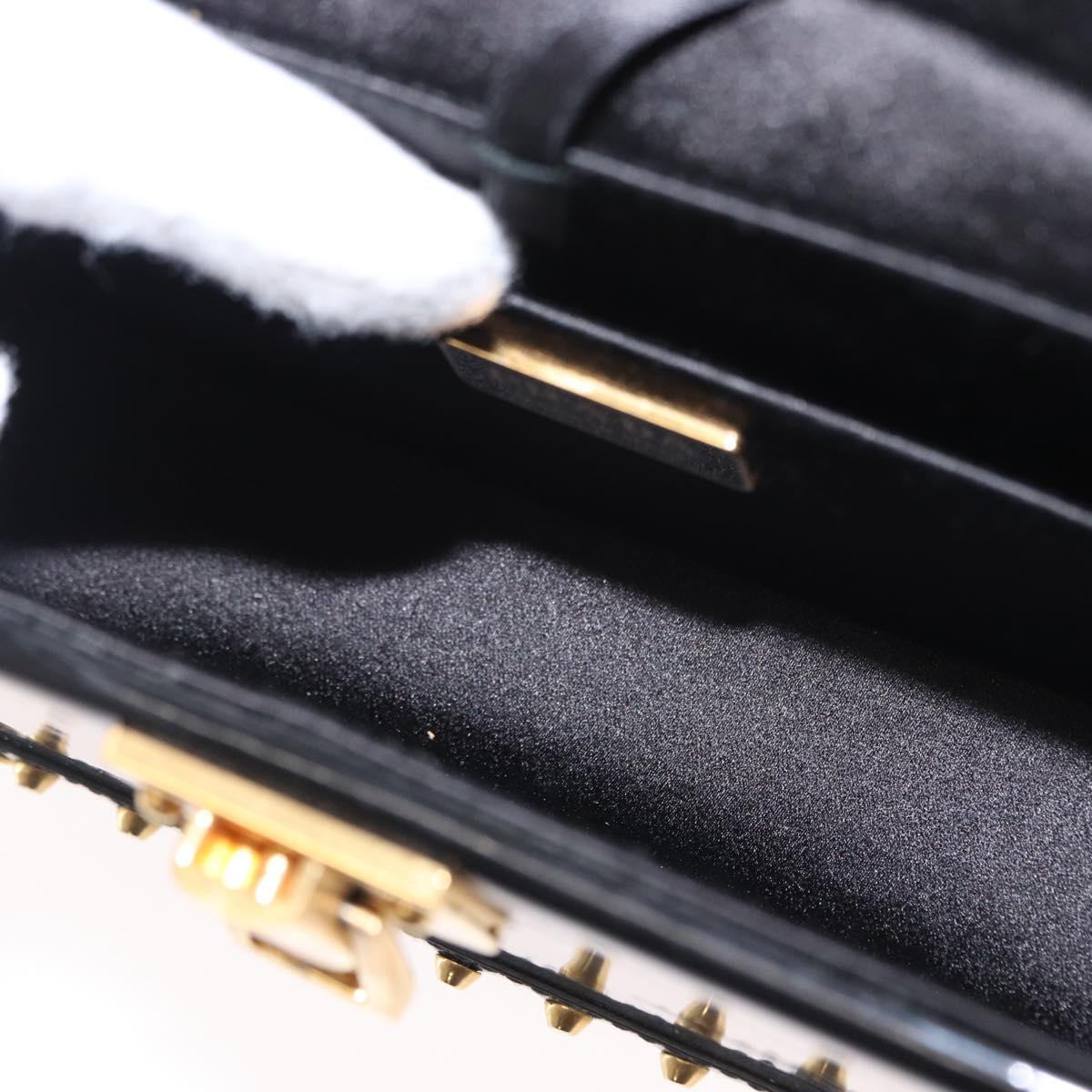 PRADA Chain Mini Trunk Shoulder Bag Enamel Black Gold Auth 156646V