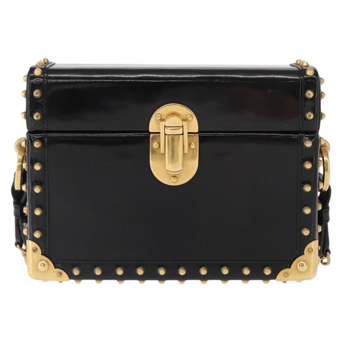 PRADA Chain Mini Trunk Shoulder Bag Enamel Black Gold Auth 156646V
