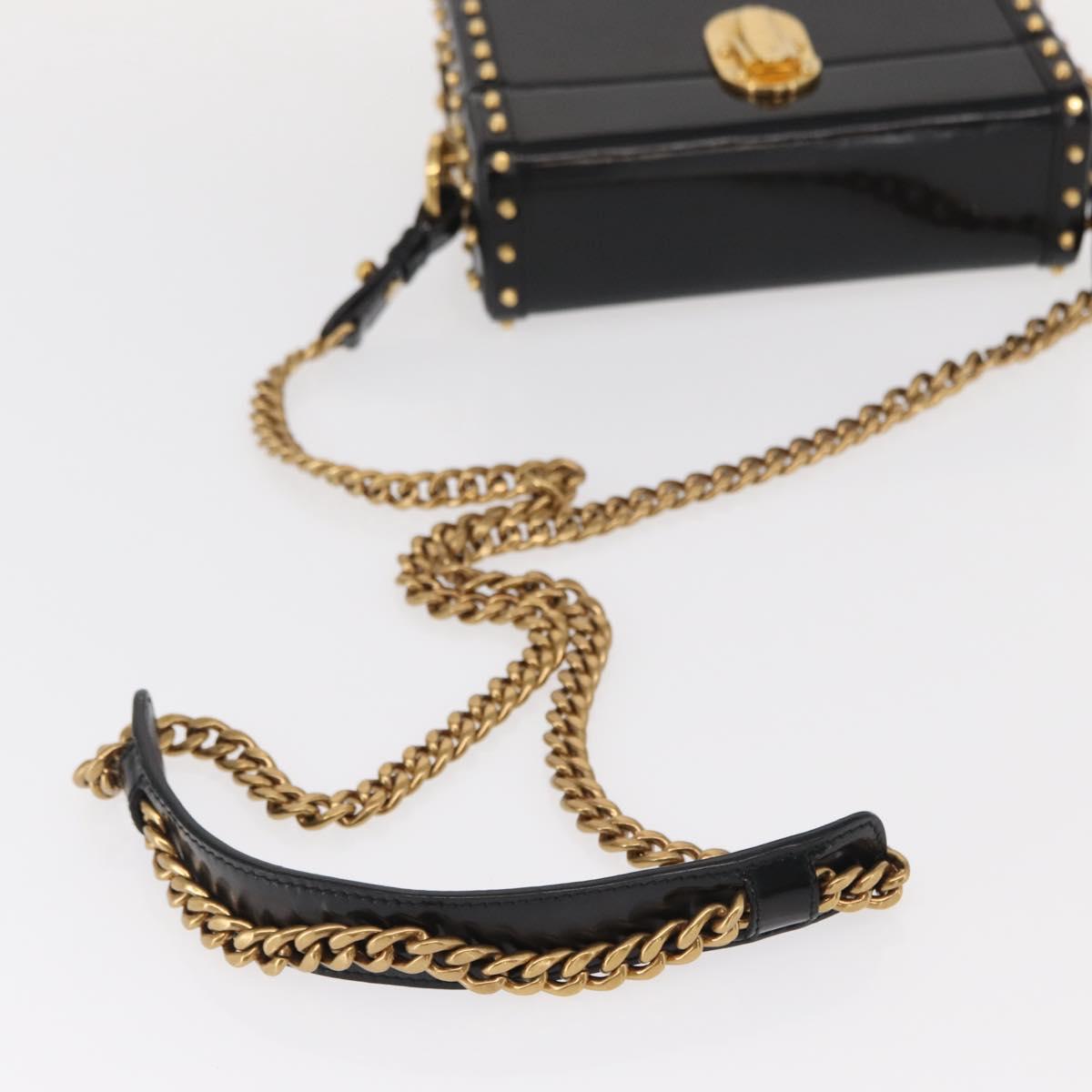 PRADA Chain Mini Trunk Shoulder Bag Enamel Black Gold Auth 156646V