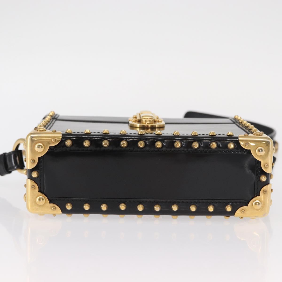 PRADA Chain Mini Trunk Shoulder Bag Enamel Black Gold Auth 156646V