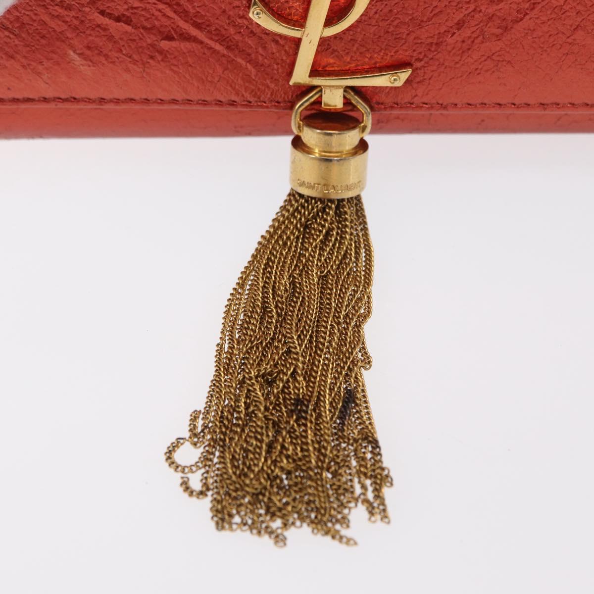 SAINT LAURENT Chain Kate Shoulder Bag Leather Red Gold Auth 156647M