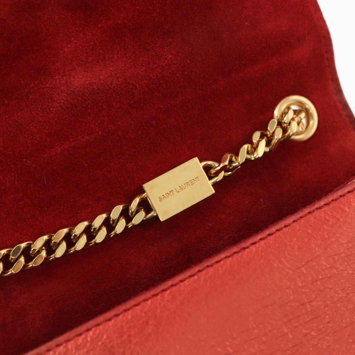 SAINT LAURENT Chain Kate Shoulder Bag Leather Red Gold Auth 156647M