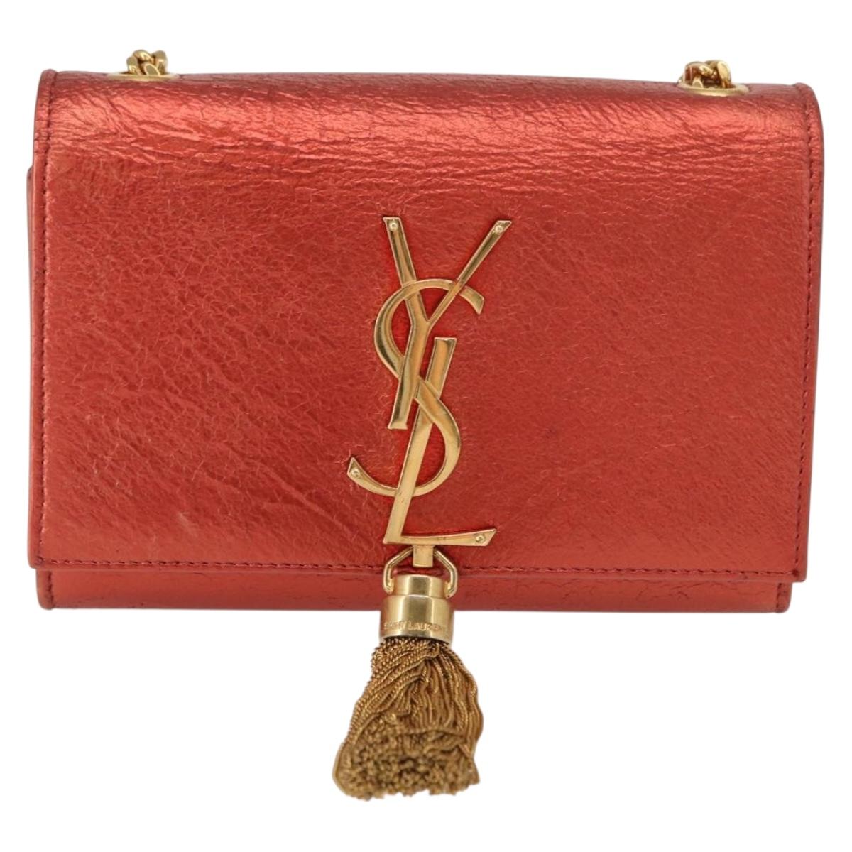 SAINT LAURENT Chain Kate Shoulder Bag Leather Red Gold Auth 156647M