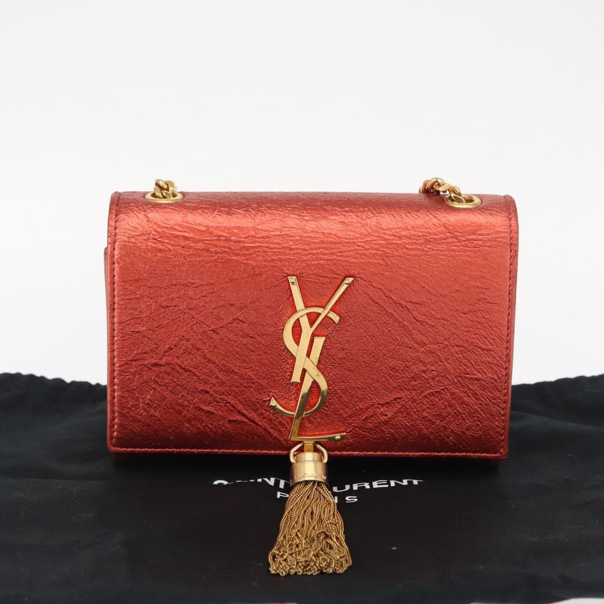 SAINT LAURENT Chain Kate Shoulder Bag Leather Red Gold Auth 156647M