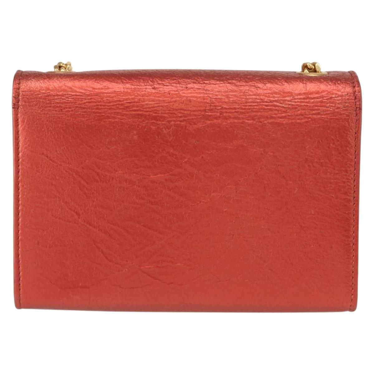 SAINT LAURENT Chain Kate Shoulder Bag Leather Red Gold Auth 156647M