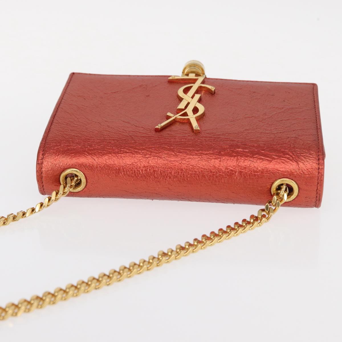 SAINT LAURENT Chain Kate Shoulder Bag Leather Red Gold Auth 156647M
