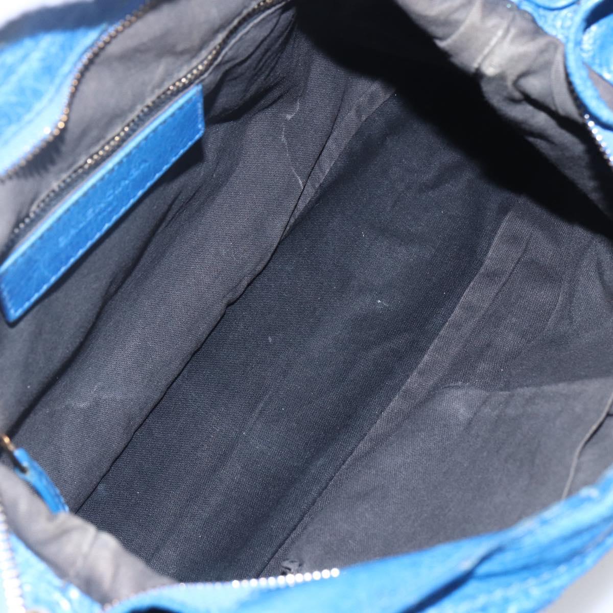 BALENCIAGA The Giant Town Hand Bag Leather 2way Blue Gold 285434 Auth 156649V