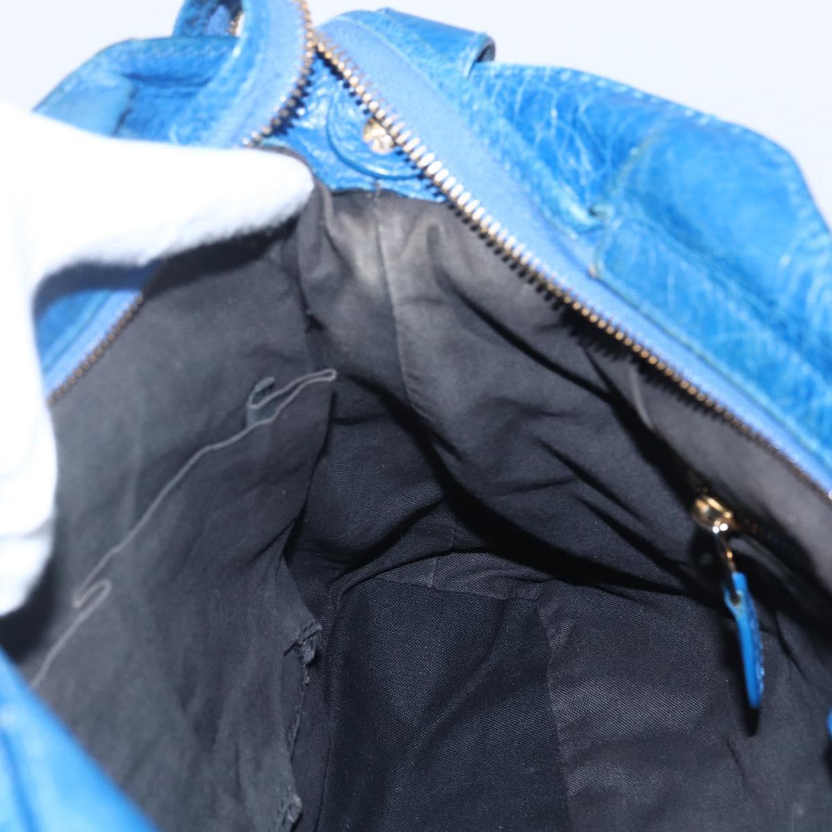 BALENCIAGA The Giant Town Hand Bag Leather 2way Blue Gold 285434 Auth 156649V