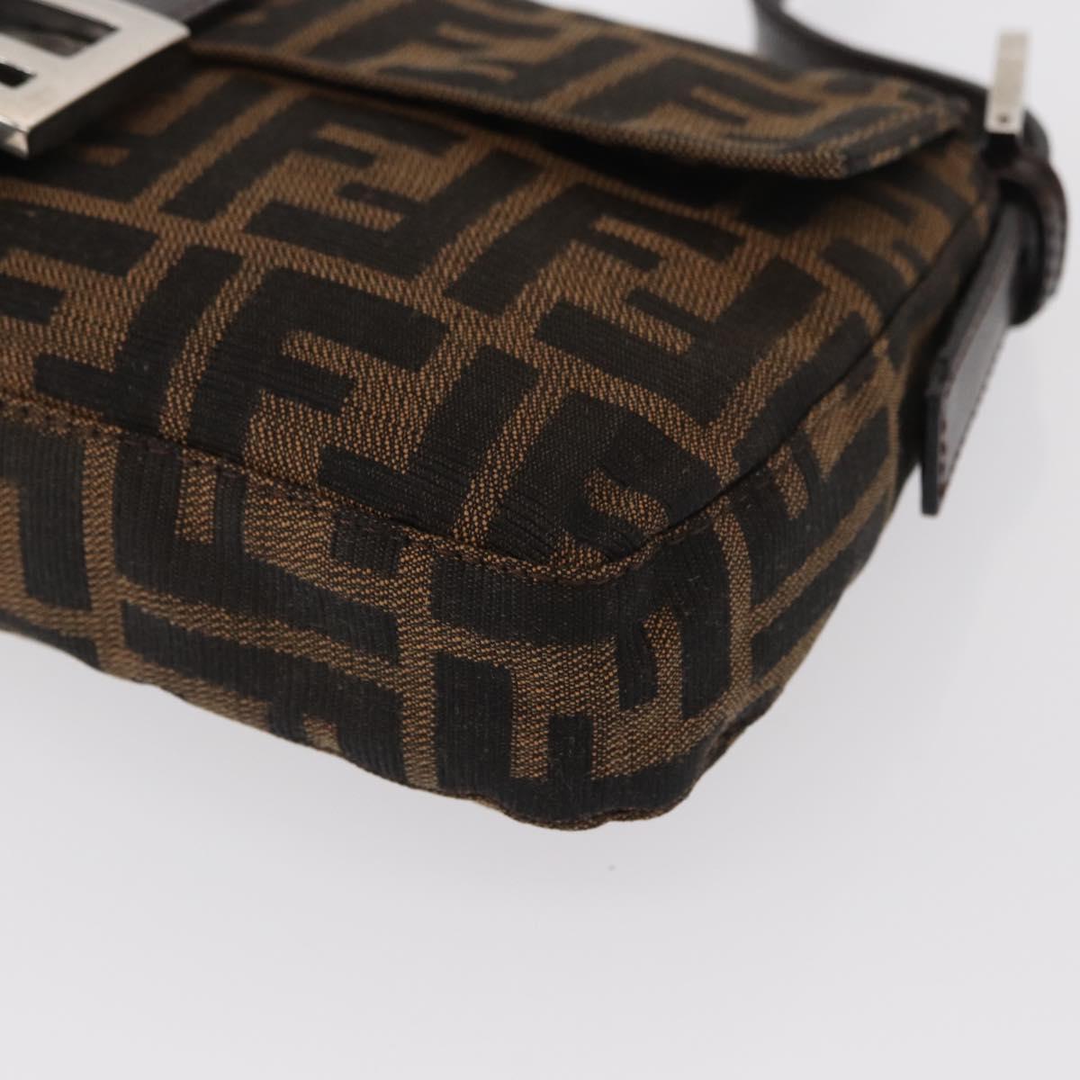 FENDI Zucca Canvas Mamma Baguette Shoulder Bag Black Brown Auth 156651SAM